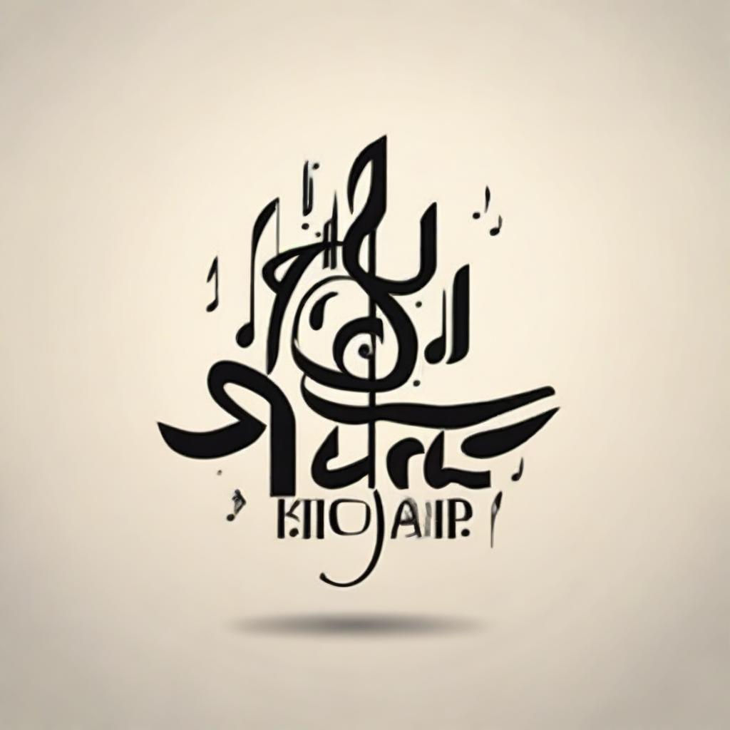 Design a music logo named 'Mina Ishaq', featuring musical notes and elegant calligraphy in a sleek, modern style.