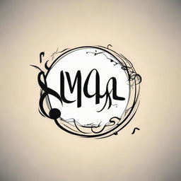 Design a music logo named 'Mina Ishaq', featuring musical notes and elegant calligraphy in a sleek, modern style.