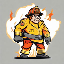 An enraged cartoon character of a fireman with his head on fire embodied as a symbol of hot temper