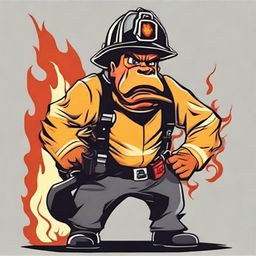 An enraged cartoon character of a fireman with his head on fire embodied as a symbol of hot temper