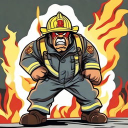 An enraged cartoon character of a fireman with his head on fire embodied as a symbol of hot temper