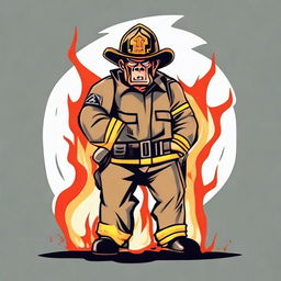 An enraged cartoon character of a fireman with his head on fire embodied as a symbol of hot temper