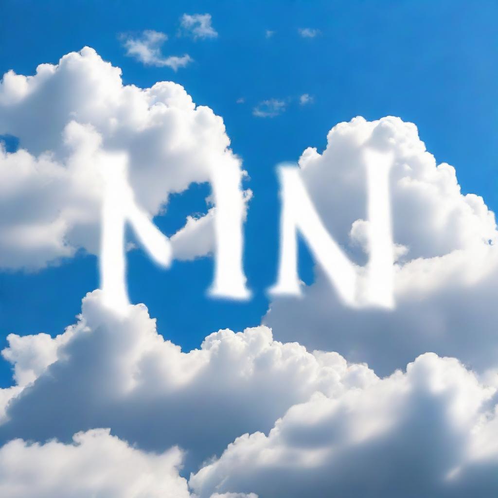 The name 'Mina' realistically displayed in the clouds against a clear, blue sky.