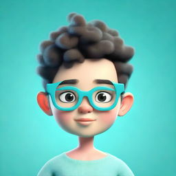 A 3D depiction of a boy with glasses, standing against an aquamarine background that complements his vibrant features.