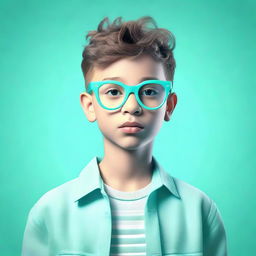 A 3D illustration of a trendy young boy wearing glasses, set against a contrasting aquamarine-colored background.