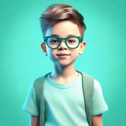 A 3D illustration of a trendy young boy wearing glasses, set against a contrasting aquamarine-colored background.