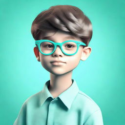 A 3D illustration of a trendy young boy wearing glasses, set against a contrasting aquamarine-colored background.