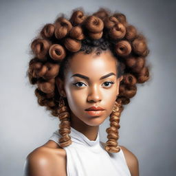 A portrait of a girl with beautifully detailed Bantu knots hairstyle.