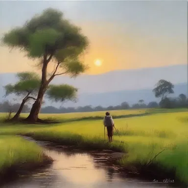 The painting showcased the artist's talent for capturing the feeling of unhurriedness in a serene landscape.
