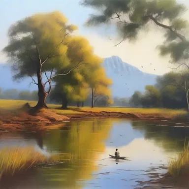 The painting showcased the artist's talent for capturing the feeling of unhurriedness in a serene landscape.