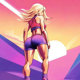 A digital art illustration featuring a blonde character with a strong, athletic build