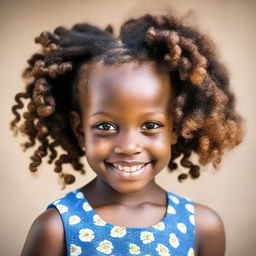 A portrait of a little girl with stunning Bantu knot hairstyles, highlighting her bright eyes and charming smile.