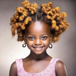 A portrait of a little girl with stunning Bantu knot hairstyles, highlighting her bright eyes and charming smile.