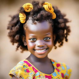 A portrait of a little girl with stunning Bantu knot hairstyles, highlighting her bright eyes and charming smile.