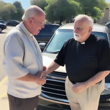 The priest offered to jumpstart the old man's car and saw it as an opportunity to spread goodwill and kindness.