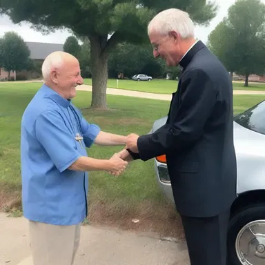 The priest offered to jumpstart the old man's car and saw it as an opportunity to spread goodwill and kindness.