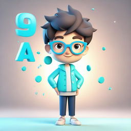 A 3D illustration of a cute boy character personifying the Aquarius zodiac sign, wearing glasses.