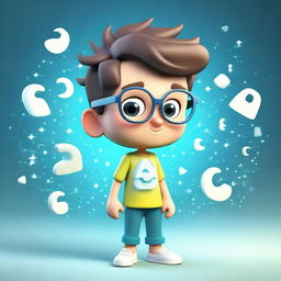 A 3D illustration of a cute boy character personifying the Aquarius zodiac sign, wearing glasses.