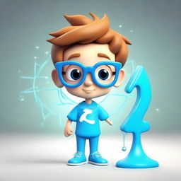 A 3D illustration of a cute boy character personifying the Aquarius zodiac sign, wearing glasses.