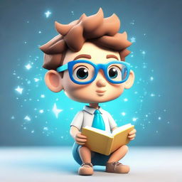 A 3D illustration of a cute boy character personifying the Aquarius zodiac sign, wearing glasses.