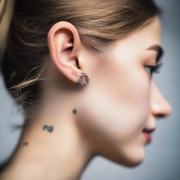 A close-up portrait of a girl showing her intricate and novel ear piercing.