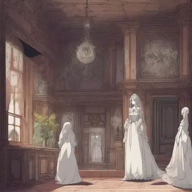 The fetid smell of decay filled the air as the characters ventured deeper into the haunted anime mansion.