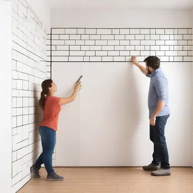 The architect used a snap line to mark a straight line on the wall for the placement of the tiles.