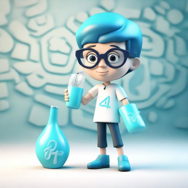 A 3D model of a boy, symbolizing the Aquarius zodiac, sporting stylish glasses, holding the hallmark water jug, set against an abstract background.