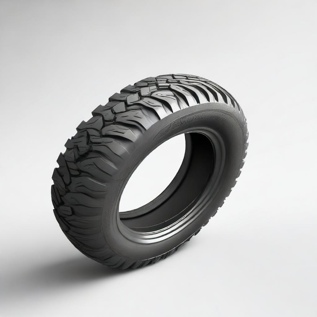 A rubber tyre with an infinity loop skirting its circumference. The loop features a variety of different terrains.