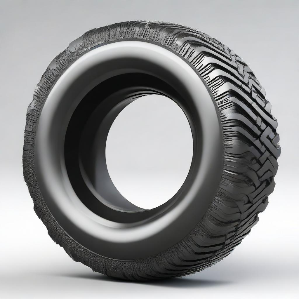 A rubber tyre with an infinity loop skirting its circumference. The loop features a variety of different terrains.