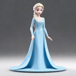 A 3D model of Elsa, the renowned character from Frozen, with her signature light blue gown and platinum blonde braid, exuding power and authority