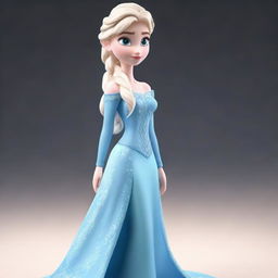 A 3D model of Elsa, the renowned character from Frozen, with her signature light blue gown and platinum blonde braid, exuding power and authority