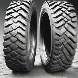 A pair of tyres, each marked with rough, rugged patches