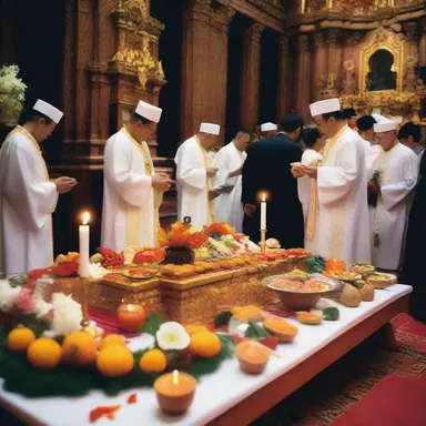 During the feast, the followers guttle the offerings placed in front of the altar.