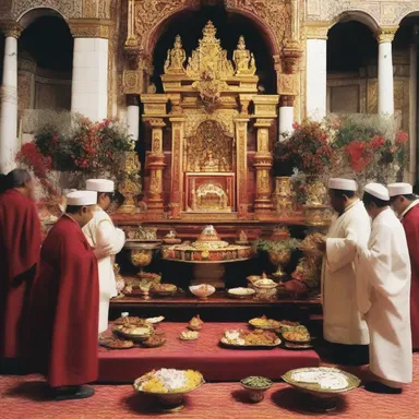 During the feast, the followers guttle the offerings placed in front of the altar.