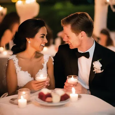 As they sat by the candlelight, the couple guttled their shared dessert with delight.