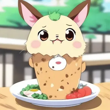The adorable creature in the anime series guttled up its favorite food in a single gulp.