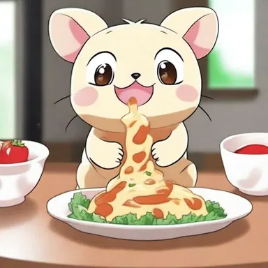 The adorable creature in the anime series guttled up its favorite food in a single gulp.
