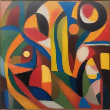 The abstract painting consists of intricate patterns and shapes, resembling a mystifier that challenges the viewer's perception and interpretation.