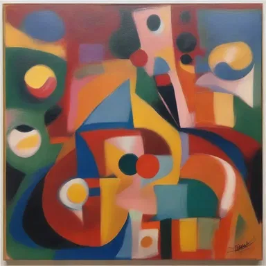 The abstract painting consists of intricate patterns and shapes, resembling a mystifier that challenges the viewer's perception and interpretation.