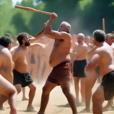 During the pagan festival, the participants engage in a hammer throw as an offering to the gods.