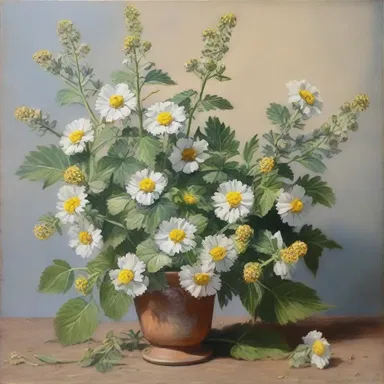 The painting depicts a beautiful bouquet of horehound flowers.