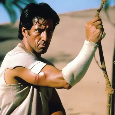 In the action movie, the protagonist had to patch up his bullet-wounded arm using a makeshift bandage.