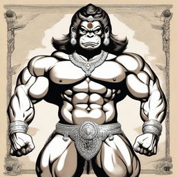 Bajrangbali, also known as Hanuman, depicted with chiseled six-pack abs, exuding strength and devotion.