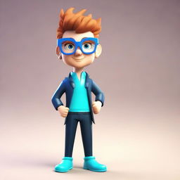 Create a 3D image of a cute, male Aquarius character. He should be wearing stylish glasses.