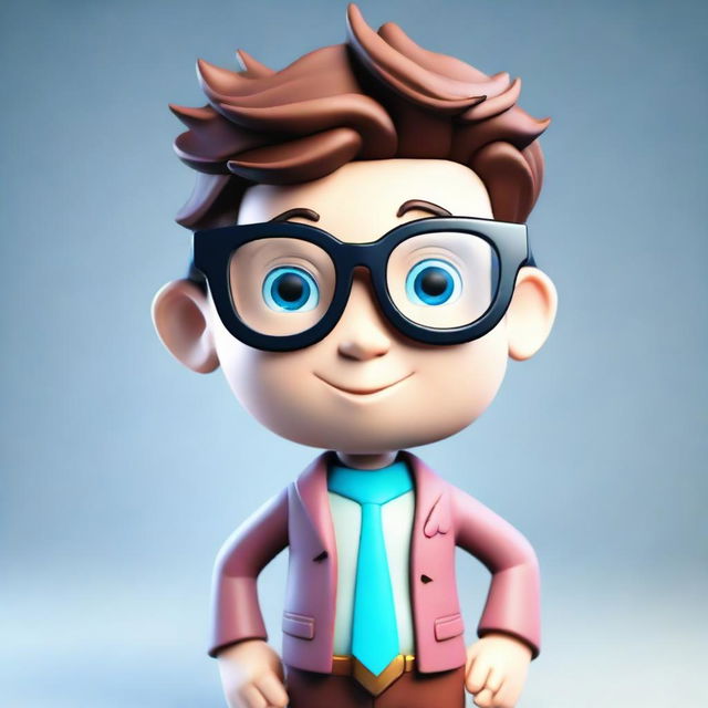 Create a 3D image of a cute, male Aquarius character. He should be wearing stylish glasses.