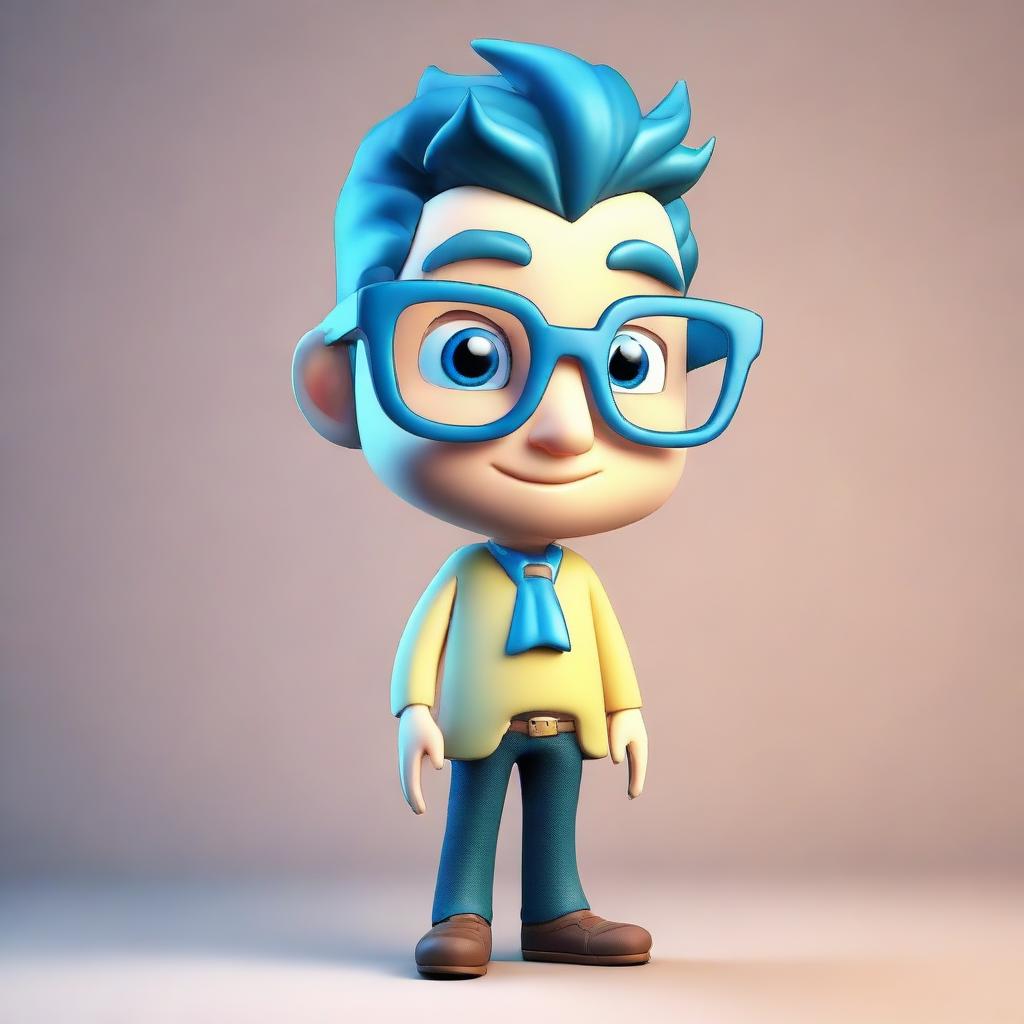 Create a 3D image of a cute, male Aquarius character. He should be wearing stylish glasses.