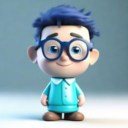 A 3D render of a charming and cute Aquarius male character wearing glasses.