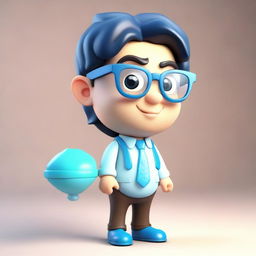 A 3D render of a charming and cute Aquarius male character wearing glasses.