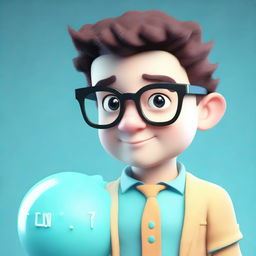 A 3D render of a charming and cute Aquarius male character wearing glasses.